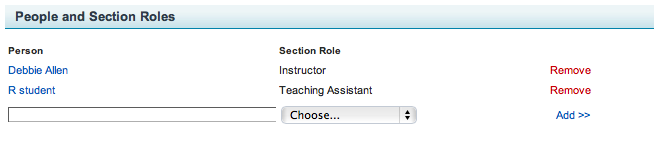 Screenshot of People and Section Roles options as described.