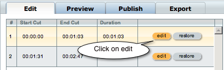 screenshot of Cuts Pane with edit button labeled.