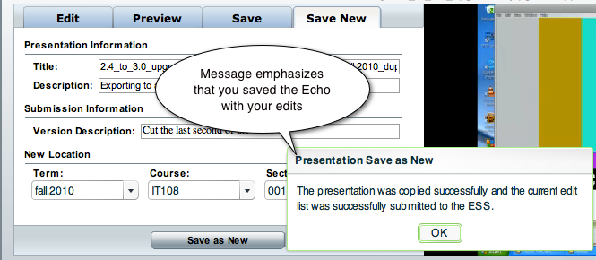 screenshot of presentation save success message.