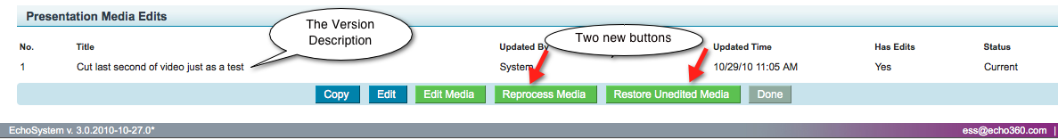 screenshot of Presentation Media edits section with description and buttons labeled.