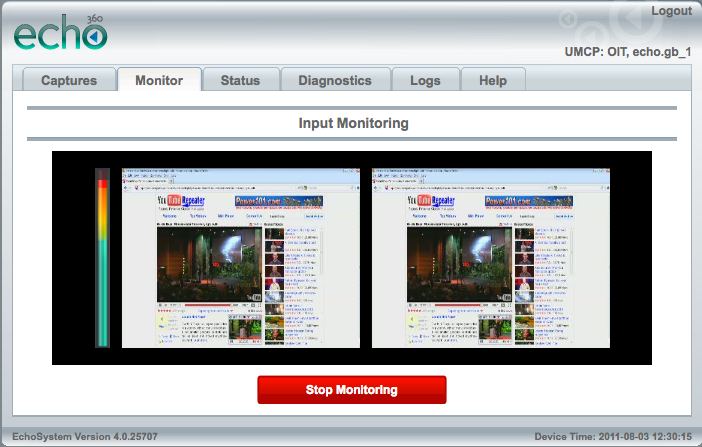 Screenshot of Monitoring screen showing video feeds.