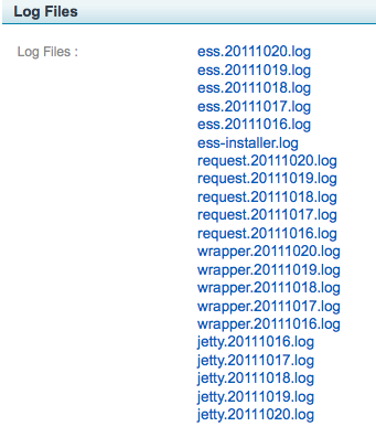 screenshot of log files listing on Monitoring page.