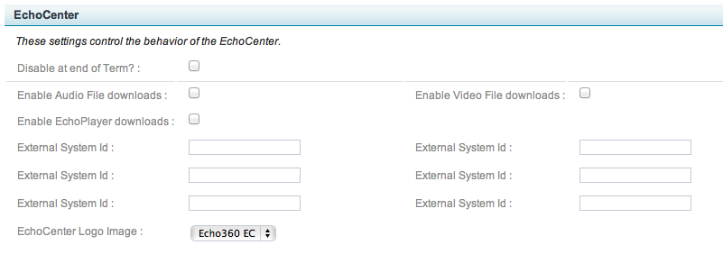 Screenshot of Echo Center section with options as described.