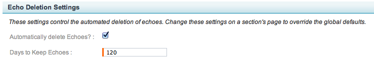 Screenshot of Echo Deletion Settings segment of page with options as described.