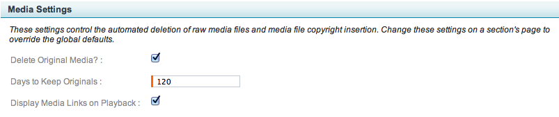 screenshot of media settings section of page