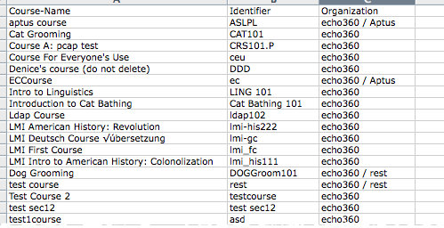 screenshot of example course import CSV file in Excel