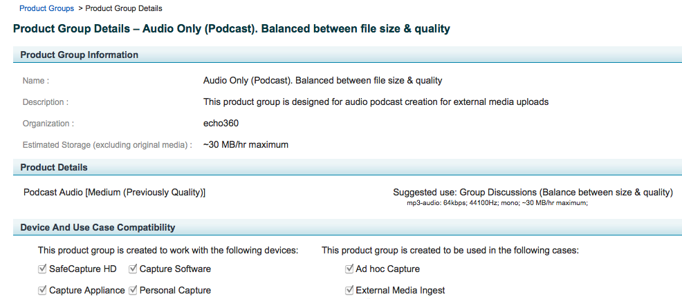 screeshot of view product group details page as described