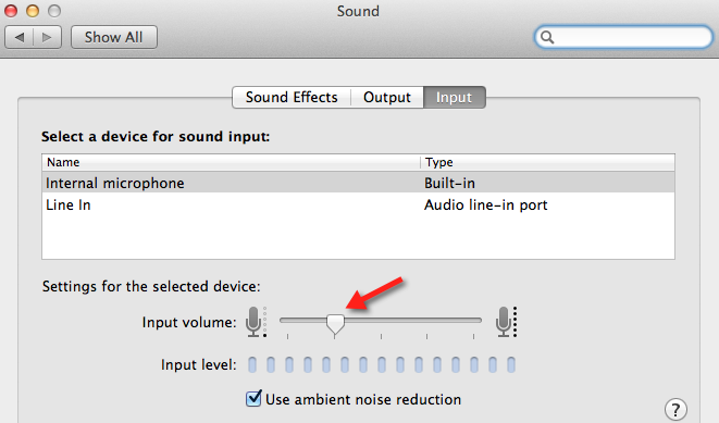 input volume setting is too low