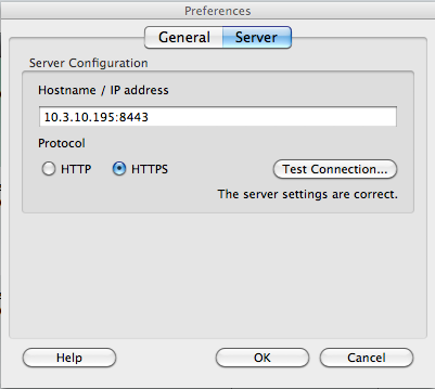 Server Configuration screen