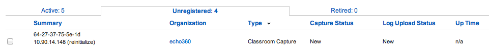 Classroom Capture installation in the Unregistered devices list