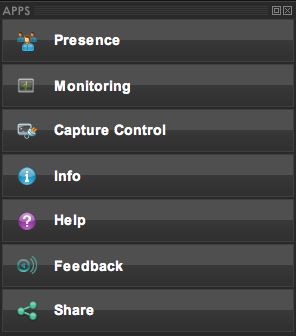 screenshot of Apps buttons for Instructor view of live webcast as described