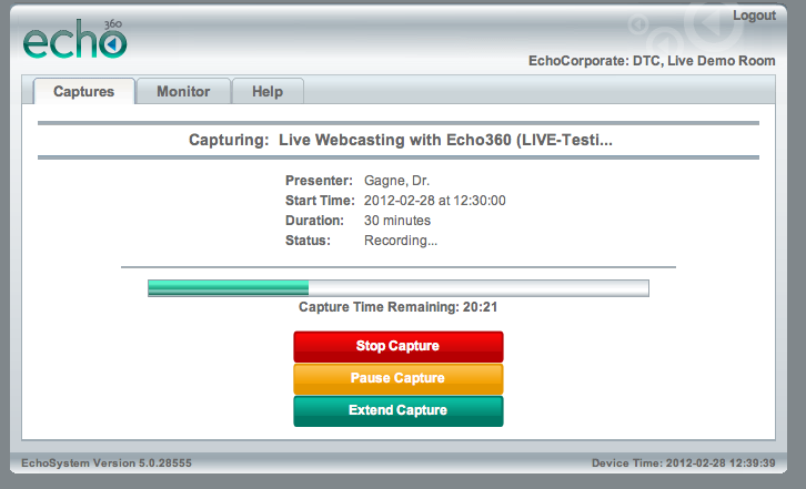 screenshot of Capture tab for Instructor view of device interface
