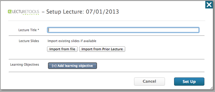 screenshot of create lecture dialog box in lecture tools as described