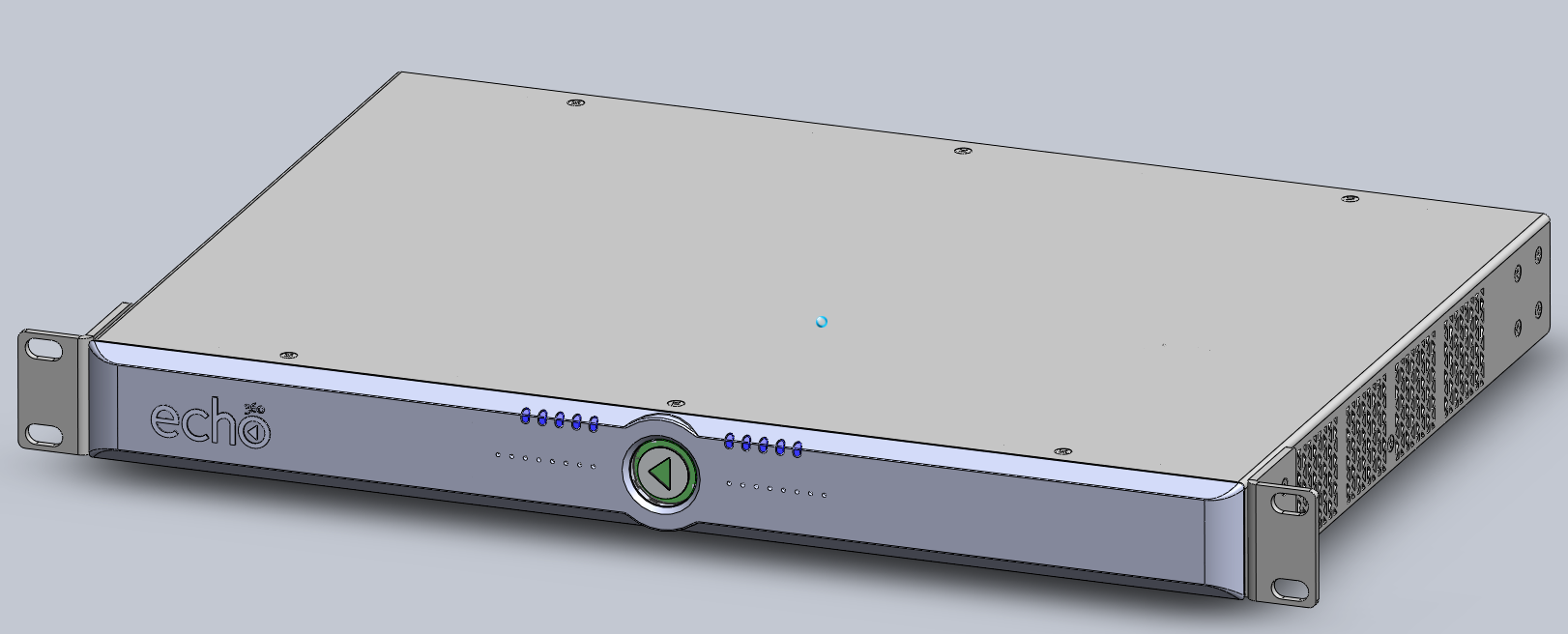 Graphic showing mounting brackets installed with fronts parallel to front of device