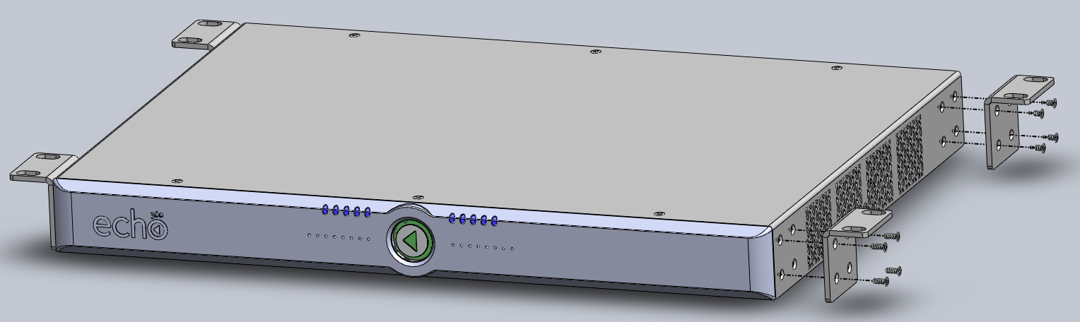 Graphic showing attachment of brackets to sides of device both front and back.