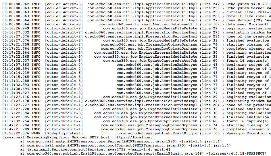 screenshot of ESS log file opened in new tab.