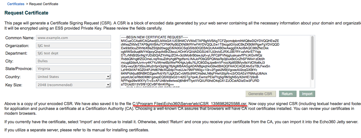 request cert page with csr as described